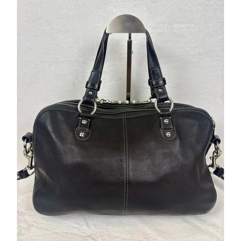 Coach Vintage Chelsea Black Leather Turnlock Satchel with Elegant Charm